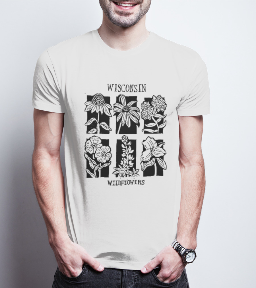 Wisconsin Wildflowers Sunflower Coneflower Milkweed Marigold Lupine Iris T-Shirt