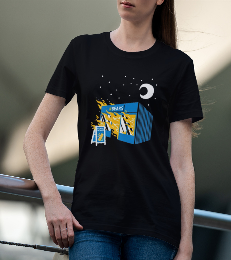 Bears Bakery On Fire Charcoal Night Scene T-Shirt