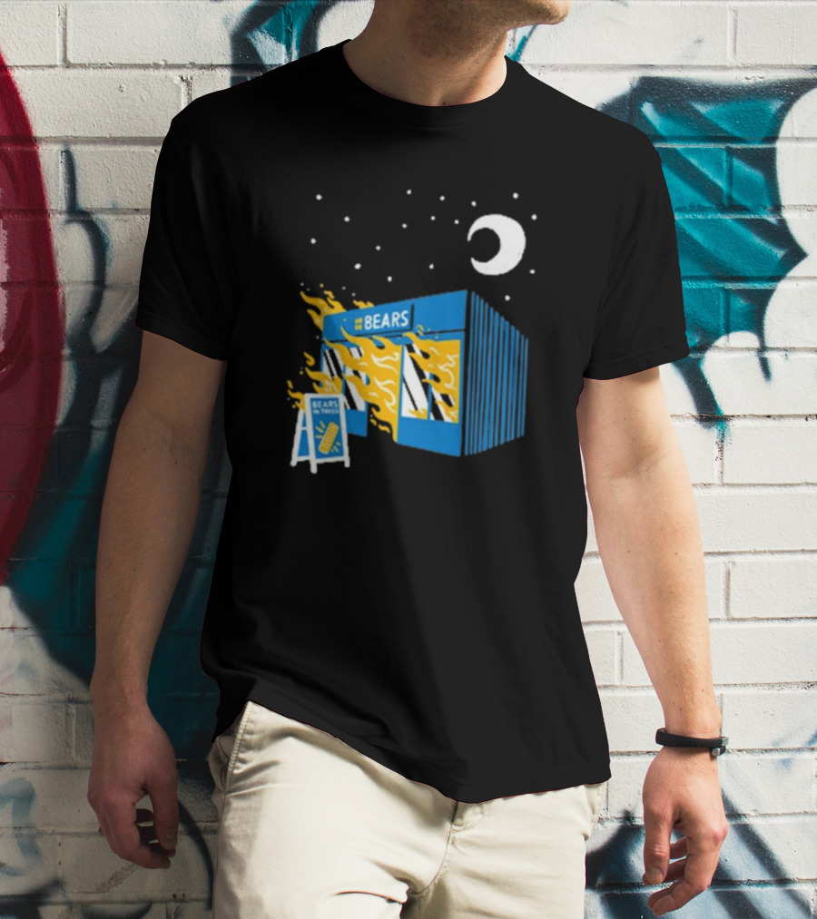 Bears Bakery On Fire Charcoal Night Scene T-Shirt