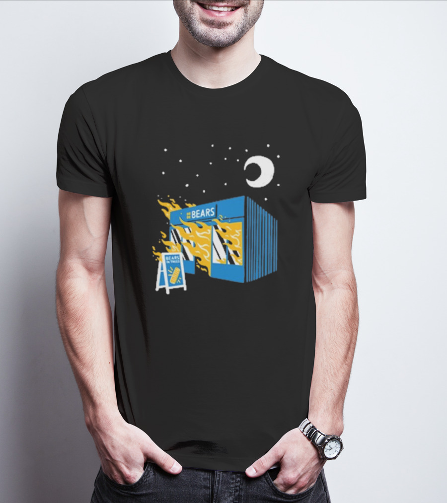 Bears Bakery On Fire Charcoal Night Scene T-Shirt