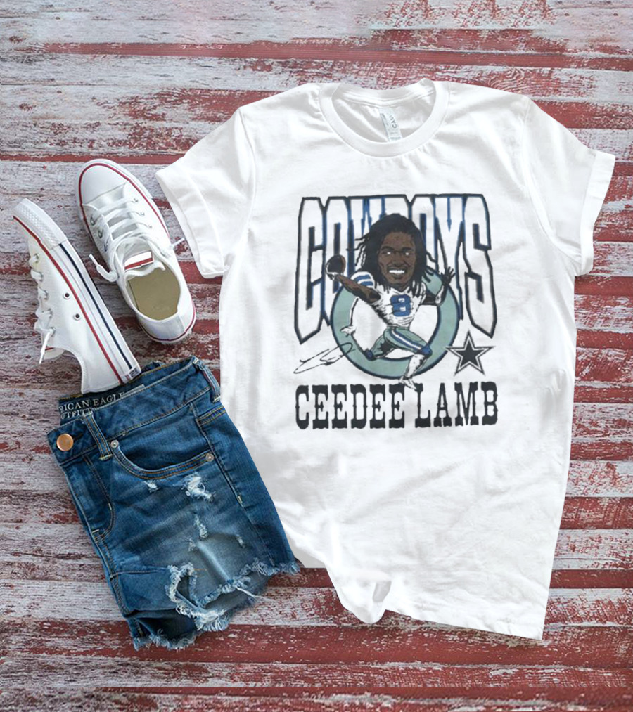 Cowboys Ceedee Lamb Number 88 Football Star Signature T-Shirt