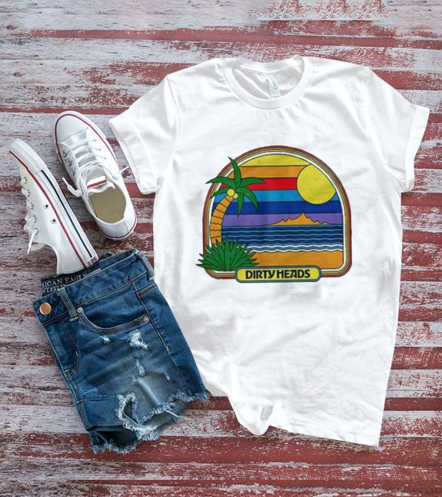 Dirty Heads Retro Beach Sunset Palms Ocean Scene T-Shirt