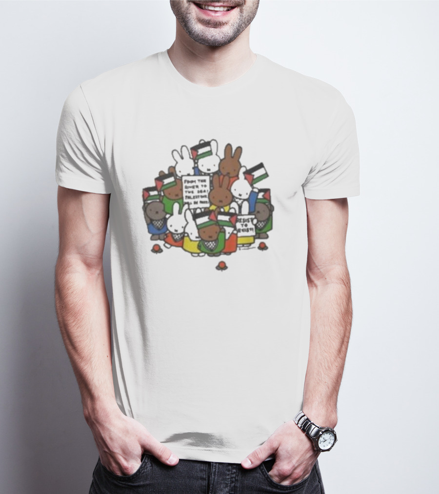 Freedom Fighting Bunnies With Flags And Colorful Outfits T-Shirt