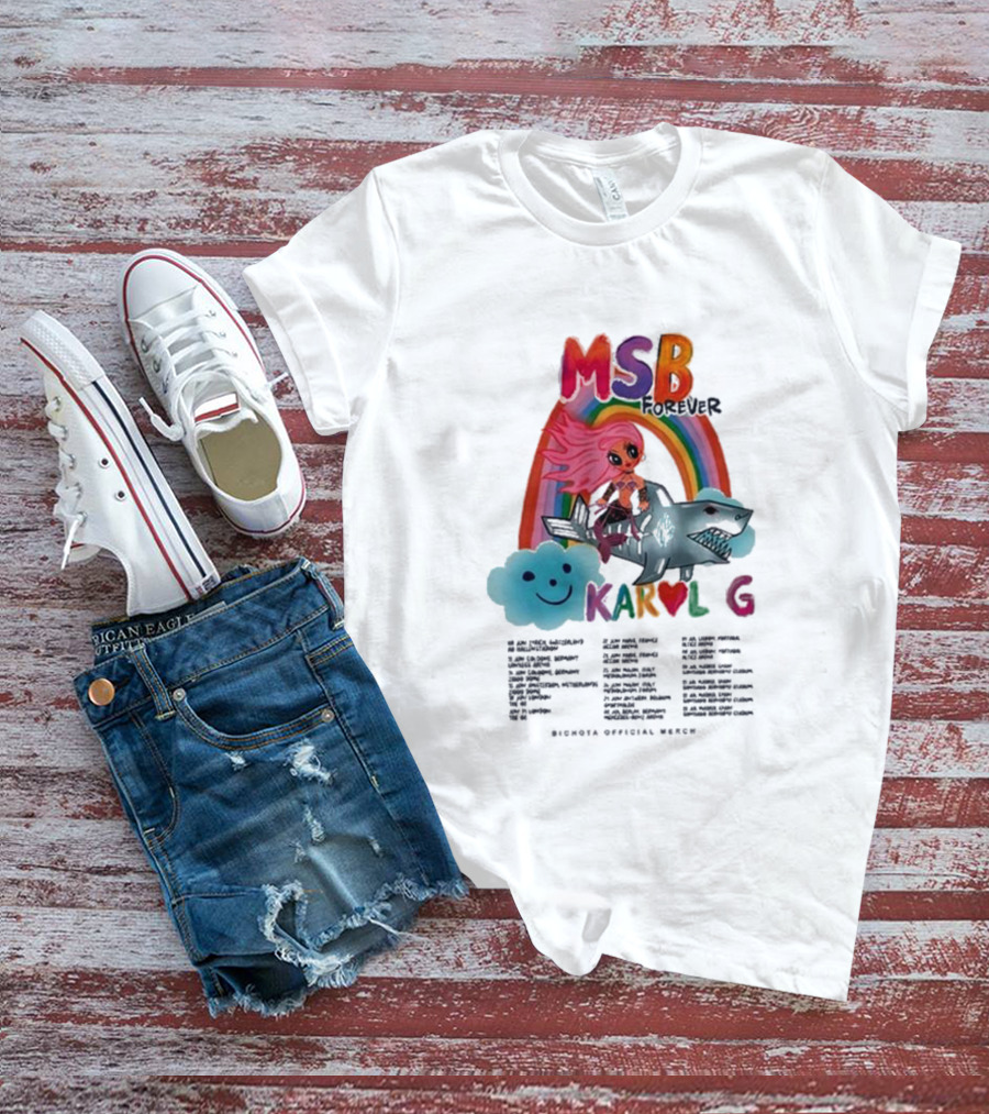 MSB Forever Tour Karol G Rainbow Shark Cloud Bichota Official Merch T-Shirt
