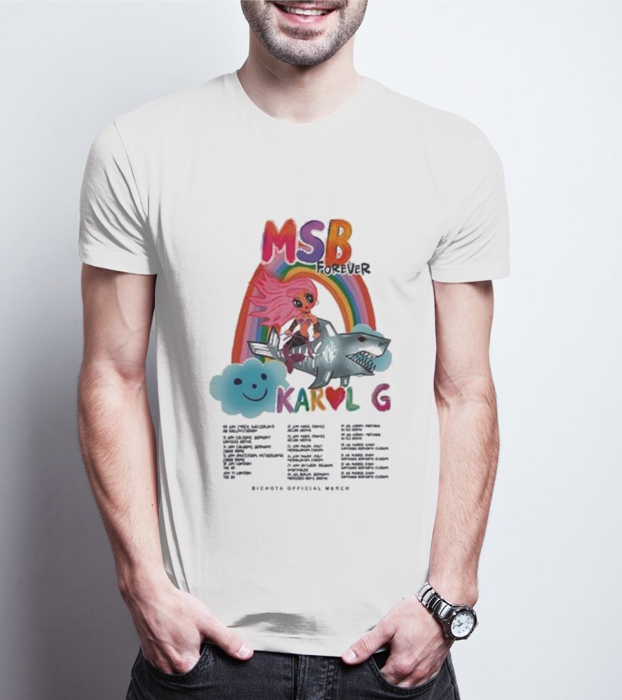 MSB Forever Tour Karol G Rainbow Shark Cloud Bichota Official Merch T-Shirt