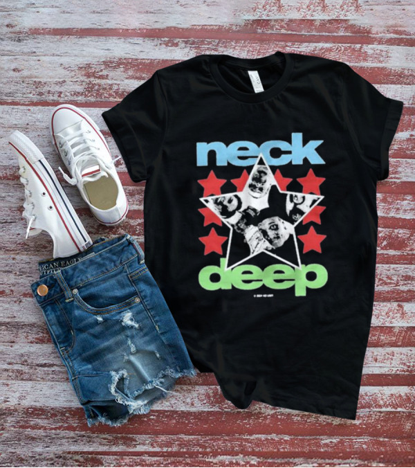 Neck Deep Blue And Green Star With Red Stars And Faces T-Shirt