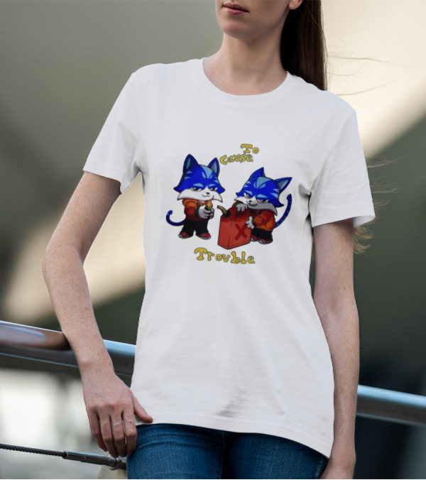 Toshi Base Here To Cause Trouble Mischievous Blue Cats With Gasoline Canister T-Shirt