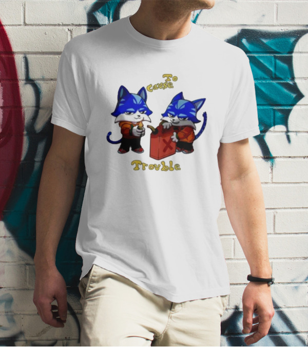 Toshi Base Here To Cause Trouble Mischievous Blue Cats With Gasoline Canister T-Shirt