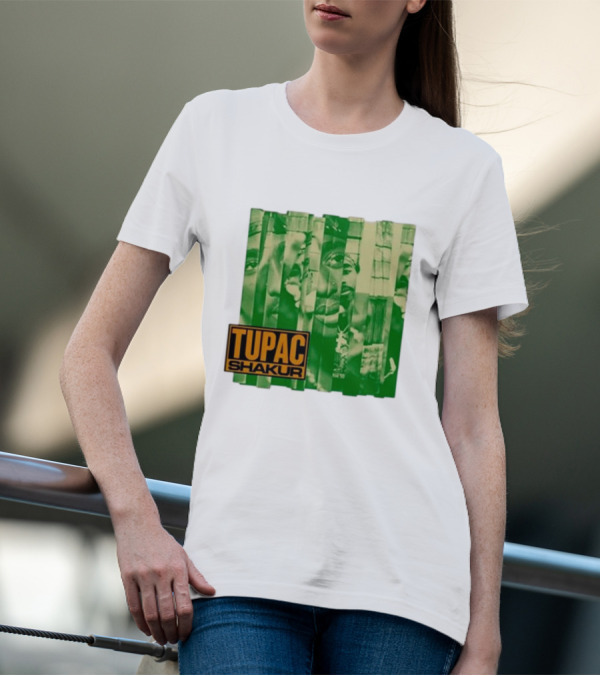 Tupac Shakur Green Photo Collage T-Shirt
