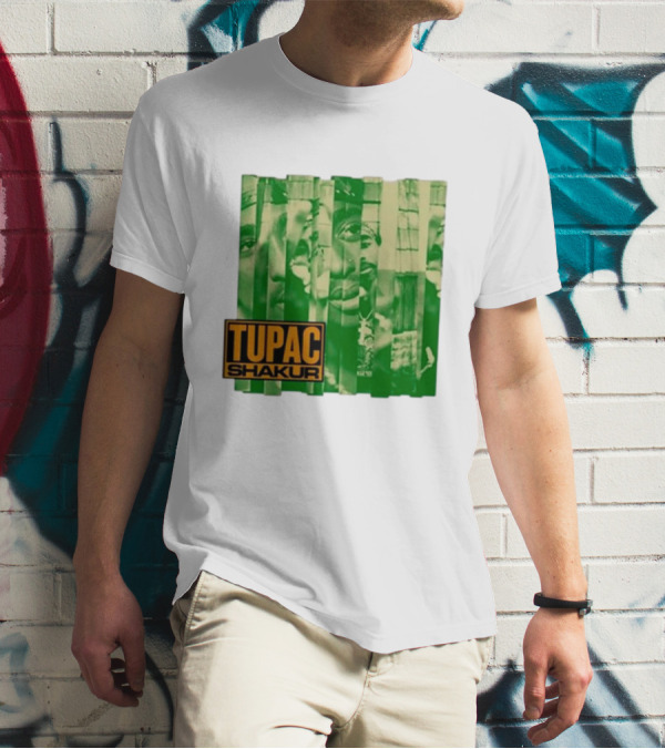 Tupac Shakur Green Photo Collage T-Shirt