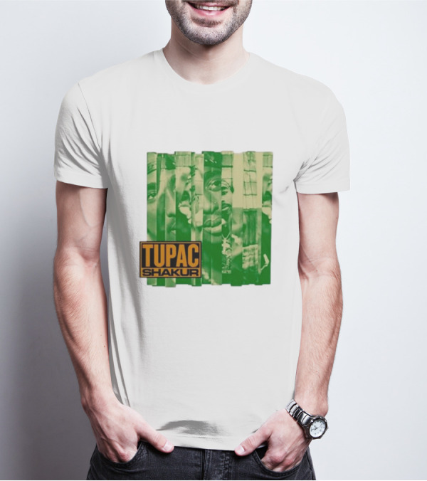 Tupac Shakur Green Photo Collage T-Shirt