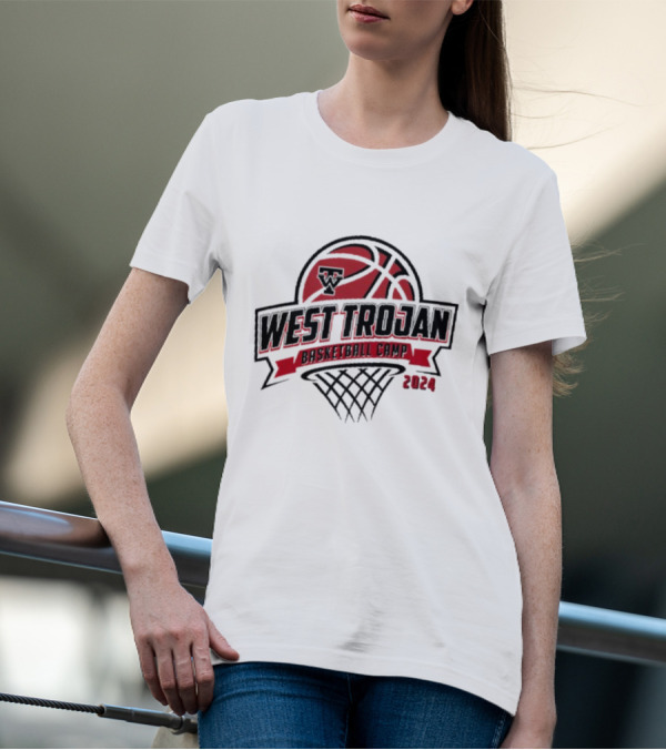 West Trojan Basketball Camp 2024 Basketball Net Logo Red And Black T-Shirt