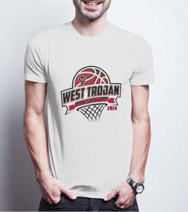 West Trojan Basketball Camp 2024 Basketball Net Logo Red And Black T-Shirt