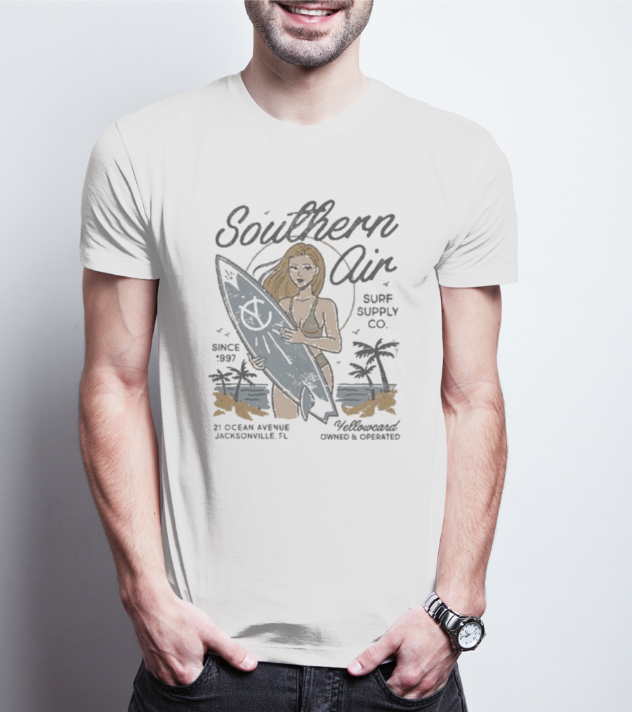 Southern Air Surf Supply Co Yellowcard Band 21 Ocean Avenue Jacksonville FL Since 1997 T-Shirt