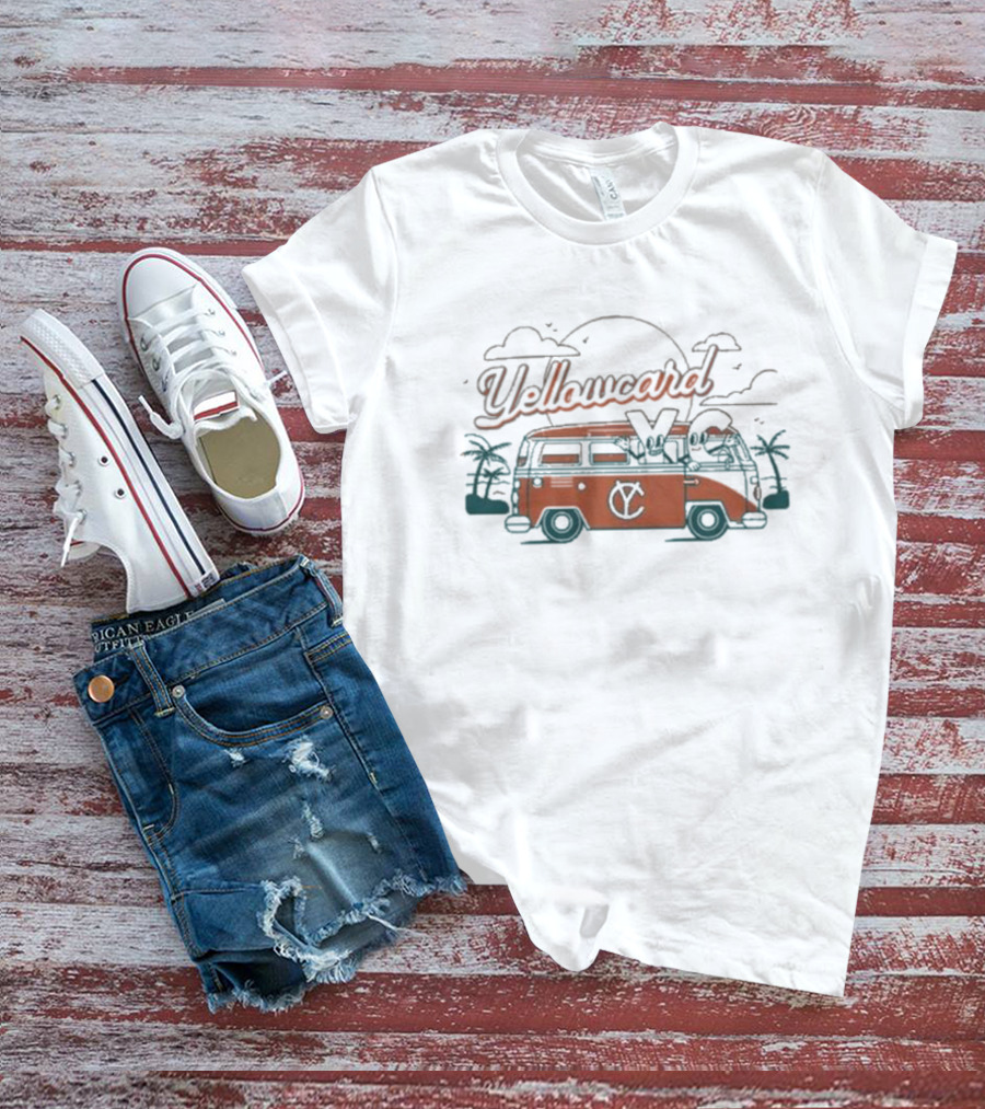 Yellowcard Band Van Sunset Scene With Palm Trees And YC T-Shirt