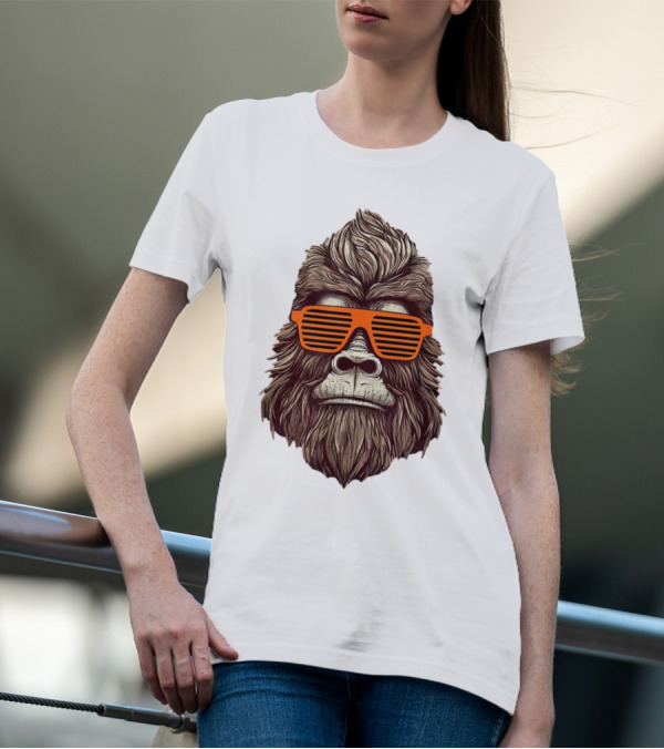 Bigfoot Birthday Boy Cool Striped Sunglasses Animal Party T-Shirt