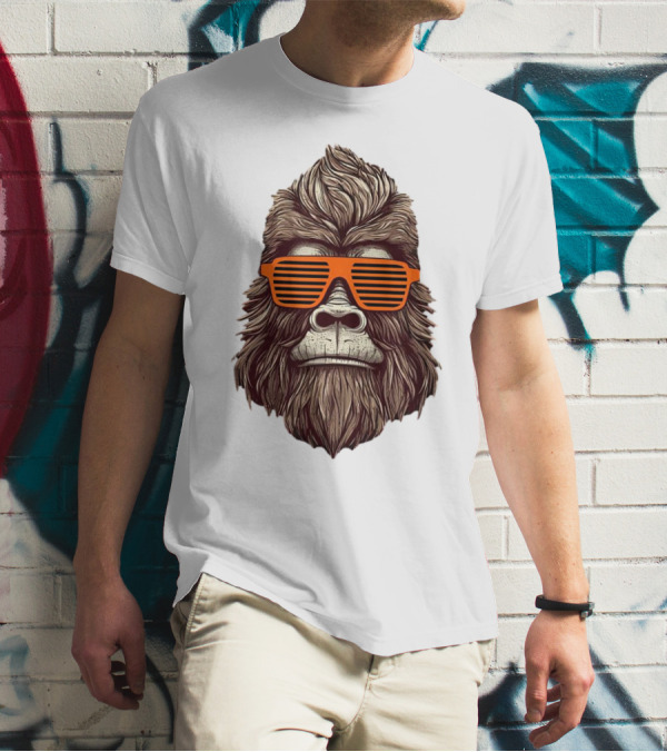 Bigfoot Birthday Boy Cool Striped Sunglasses Animal Party T-Shirt
