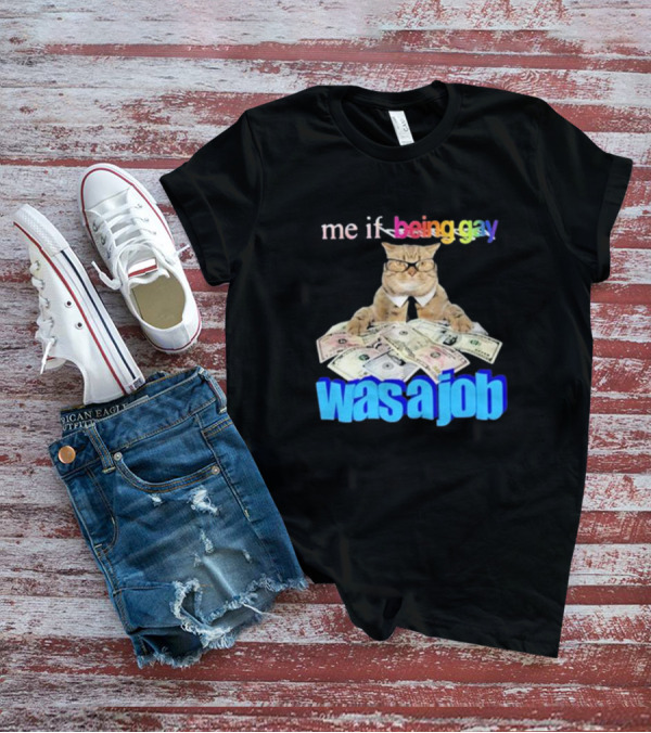 Cat With Money And Rainbow Text Me If Being Gay Was A Job T-Shirt