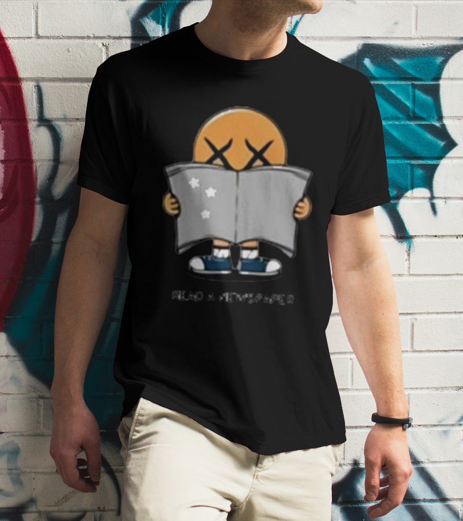 Read A Newspaper Character With Crossed Eye Symbol And Stars T-Shirt