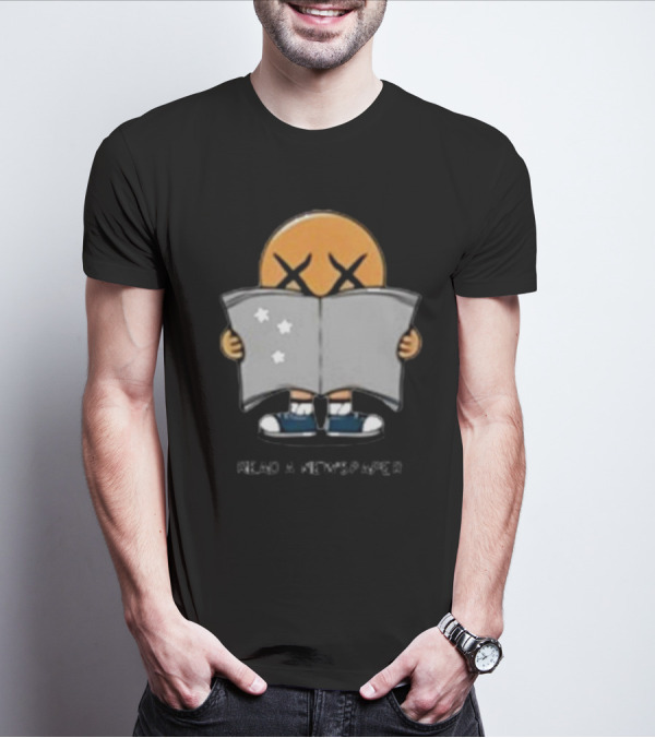 Read A Newspaper Character With Crossed Eye Symbol And Stars T-Shirt