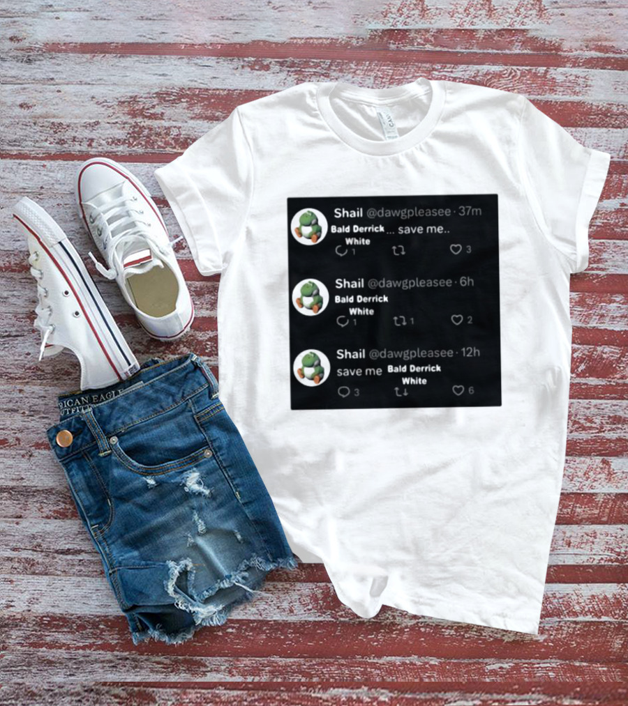 Shail Dawgpleasee Bald Derrick White Save Me Tweets Pattern With Dinosaur Avatar T-Shirt