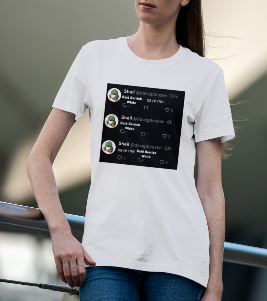 Shail Dawgpleasee Bald Derrick White Save Me Tweets Pattern With Dinosaur Avatar T-Shirt