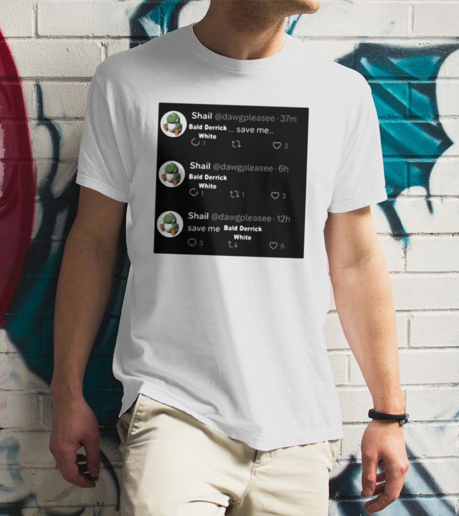 Shail Dawgpleasee Bald Derrick White Save Me Tweets Pattern With Dinosaur Avatar T-Shirt