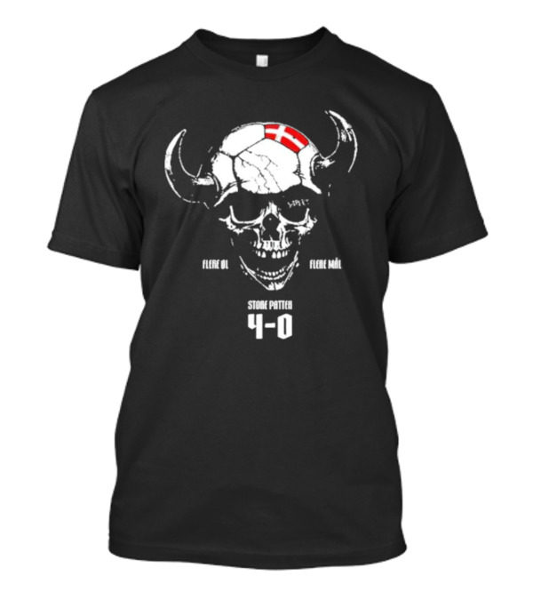 Flere Øl Flere Mål Store Patten 4-0 Skull With Horns And Denmark Flag Suspekt Tour T-Shirt