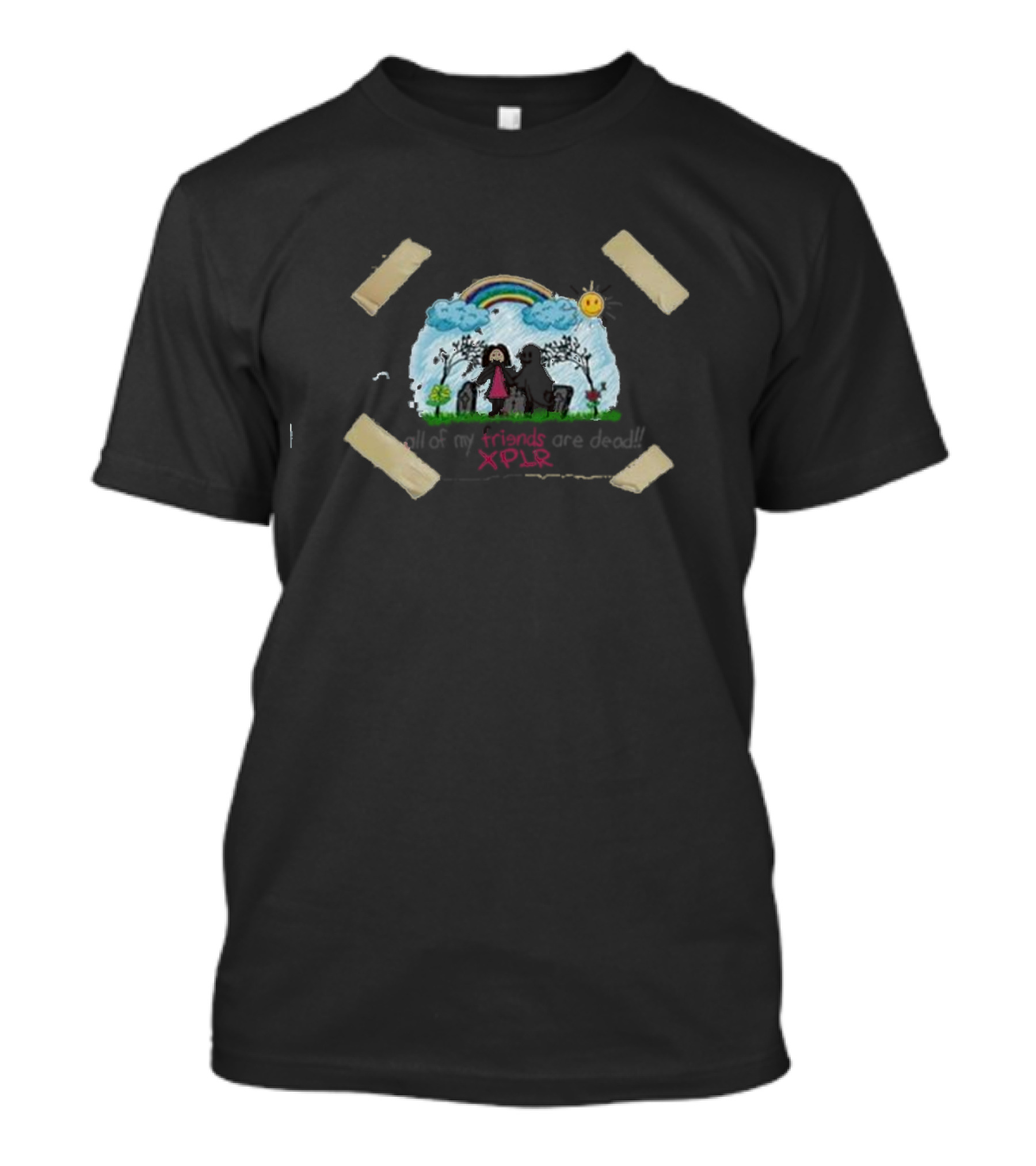 XPLR All Of My Friends Are Dead Rainbow Clouds Sun Grim Reaper T-Shirt