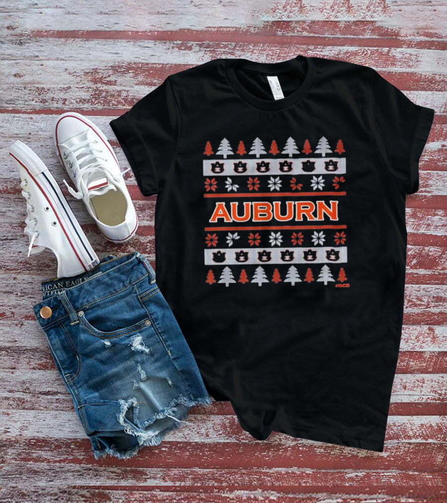Auburn Holiday Sweater Design With Trees And Bears T-Shirt