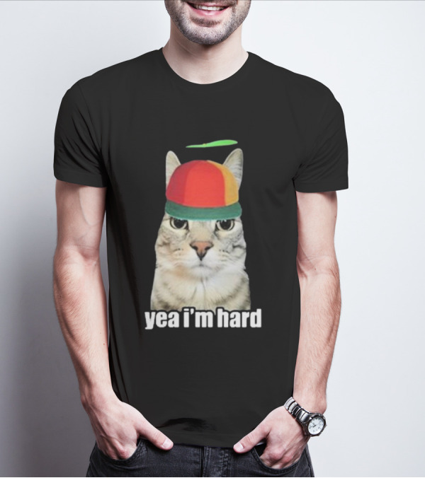 Yea I'm Hard Cat In Propeller Hat T-Shirt