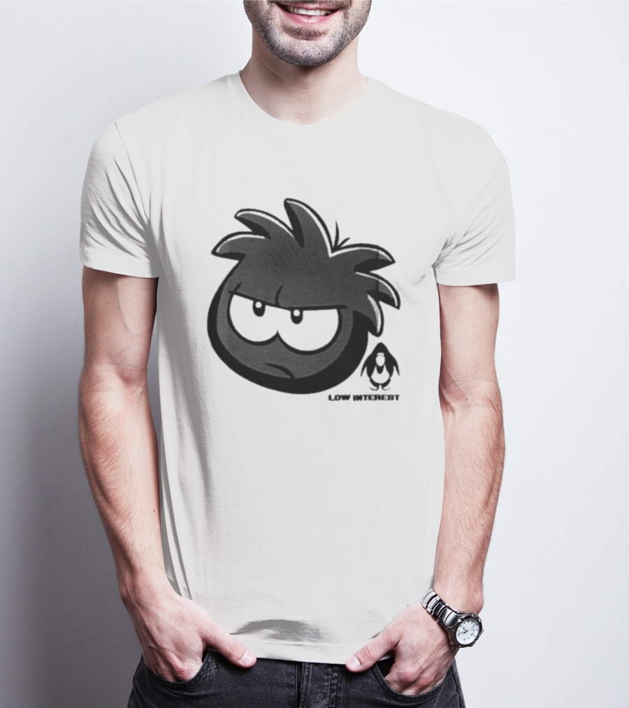 Low Interest Puffle Grumpy Face With Penguin T-Shirt