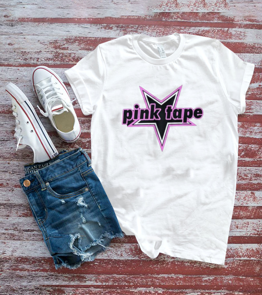 Pink Tape Star Icon Bold Black And Pink T-Shirt