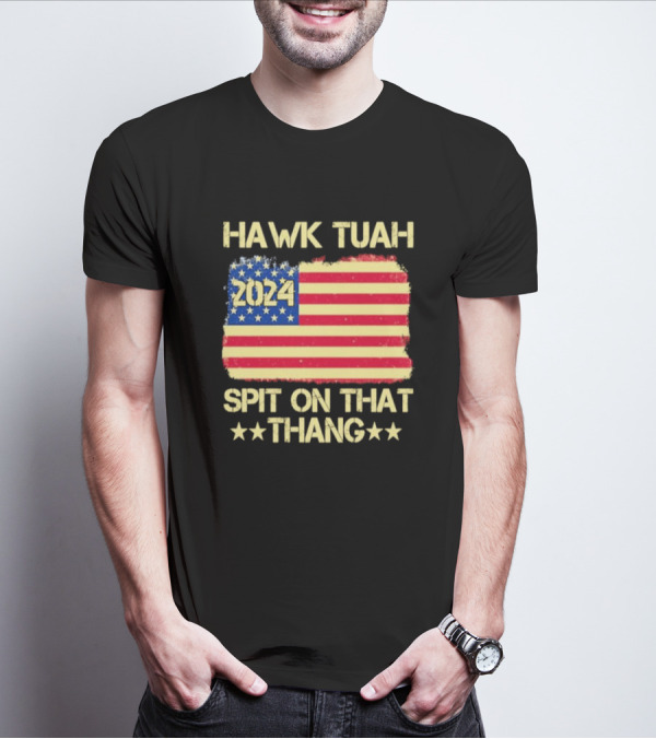 Hawk Tuah 2024 American Flag Spit On That Thang T-Shirt
