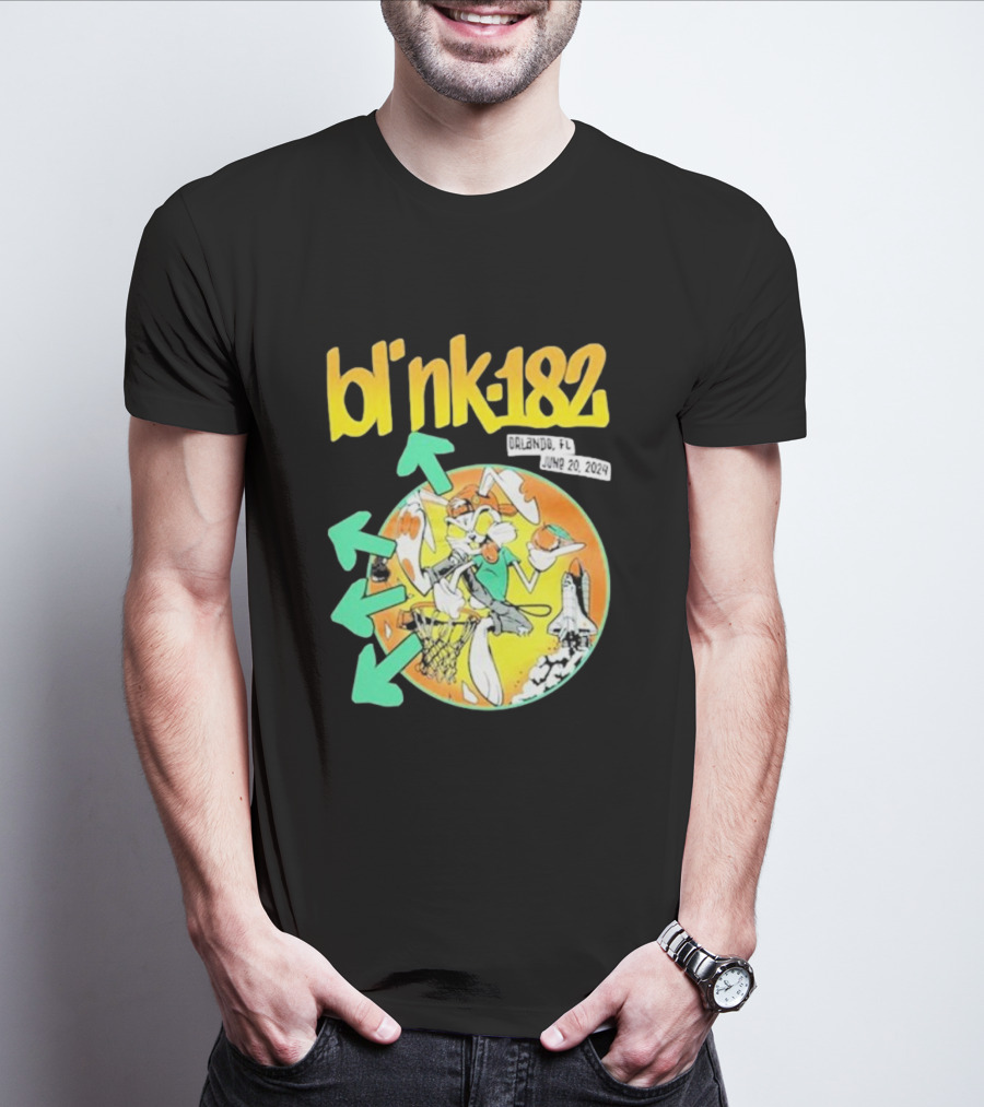Bl' Nk-182 Orlando FL June 20 2024 Basketball And Space T-Shirt