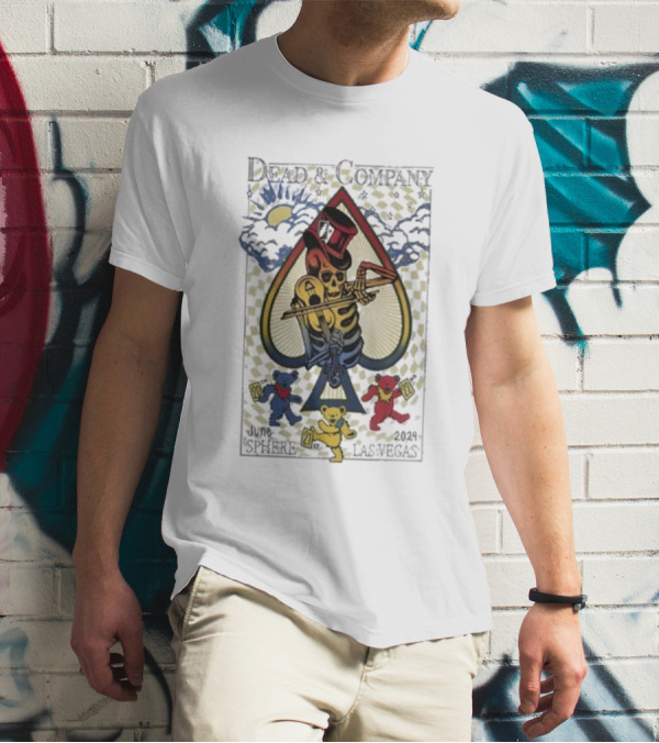 Dead And Company June 20th – 22nd 2024 Sphere Las Vegas Dancing Bears Playing Card Skeleton T-Shirt