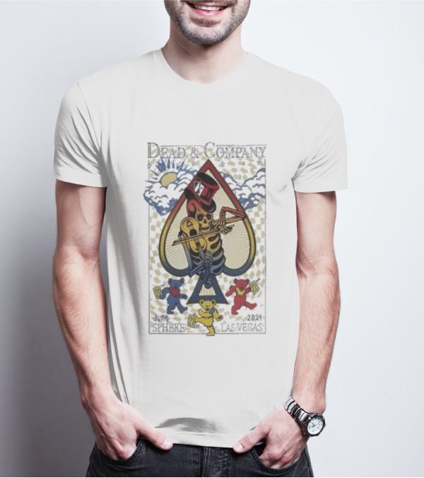 Dead And Company June 20th – 22nd 2024 Sphere Las Vegas Dancing Bears Playing Card Skeleton T-Shirt
