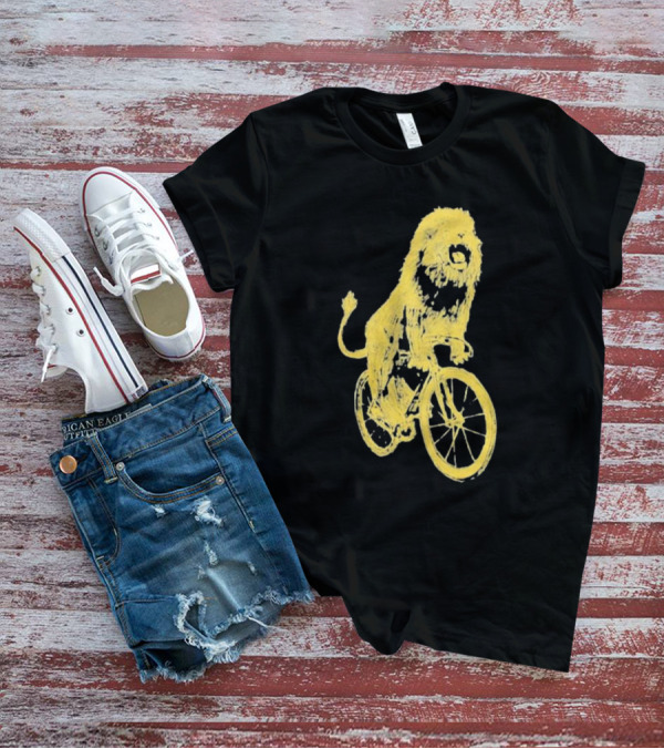 Lion Riding Bicycle Sketch Yellow T-Shirt