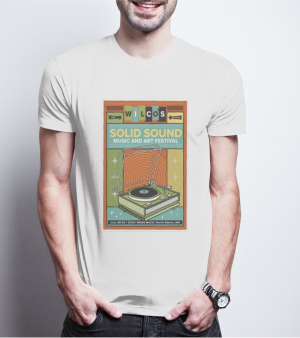 WILCO'S Solid Sound Music And Art Festival June 28-30 2024 Mass MoCA North Adams MA Retro Vinyl Turntable T-Shirt