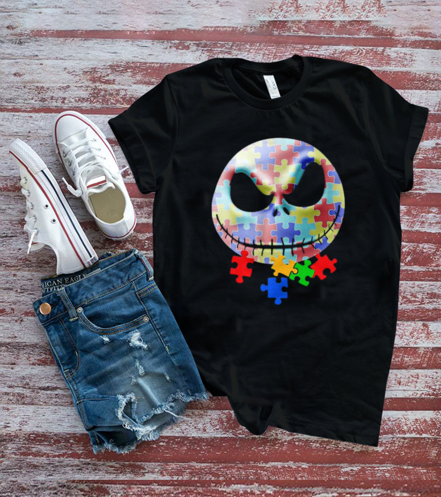 Jack Skellington Face Autism Puzzle Pieces T-Shirt