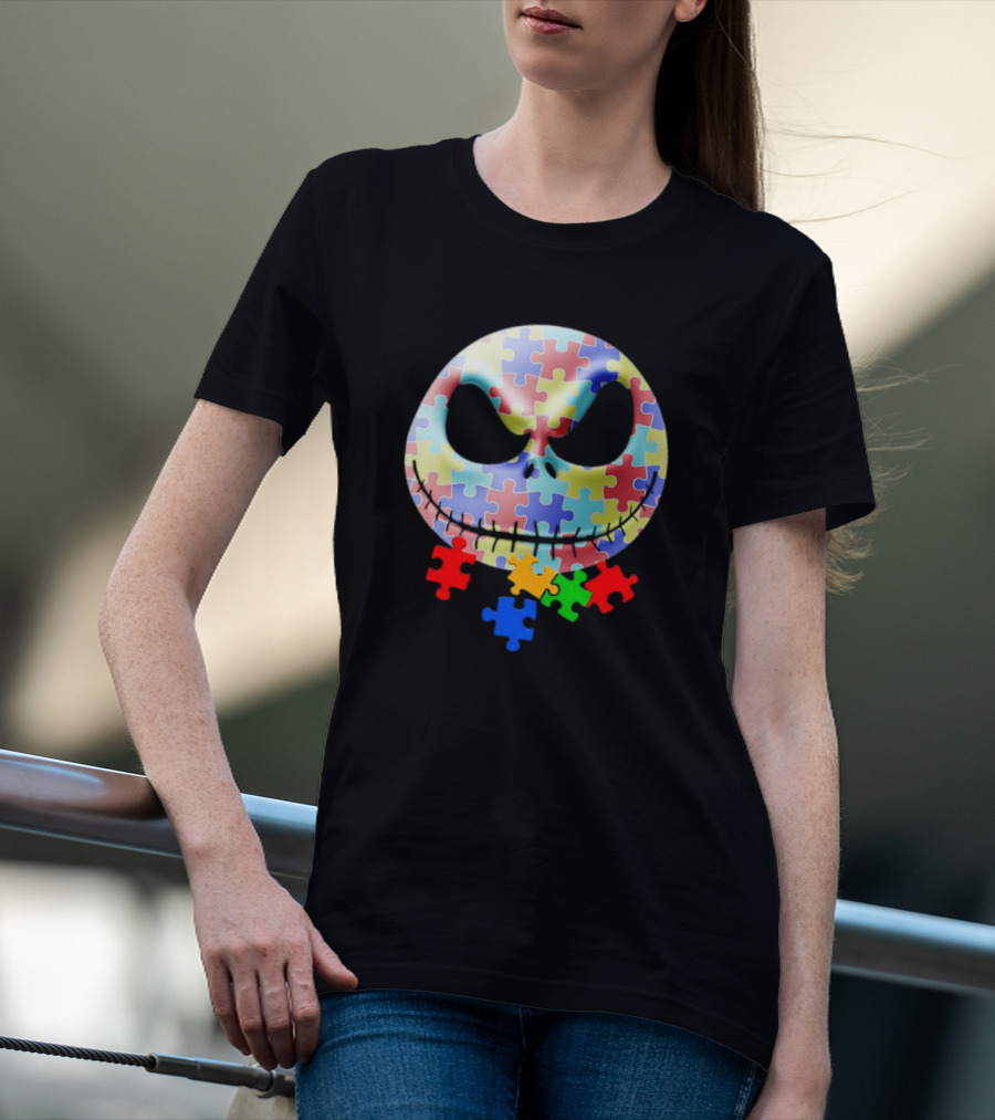 Jack Skellington Face Autism Puzzle Pieces T-Shirt