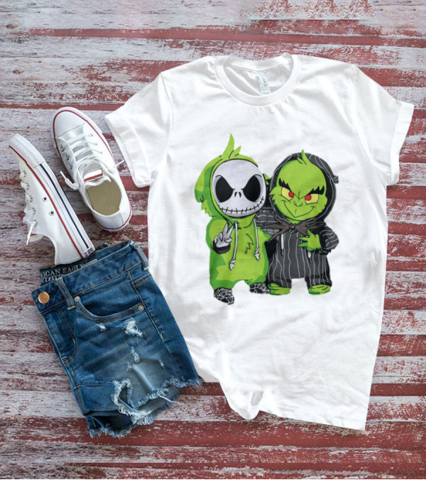 Baby Jack Skellington And Grinch In Green Hoodies T-Shirt