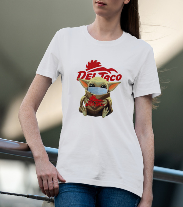 Baby Yoda Wearing Face Mask Holding Del Taco T-Shirt