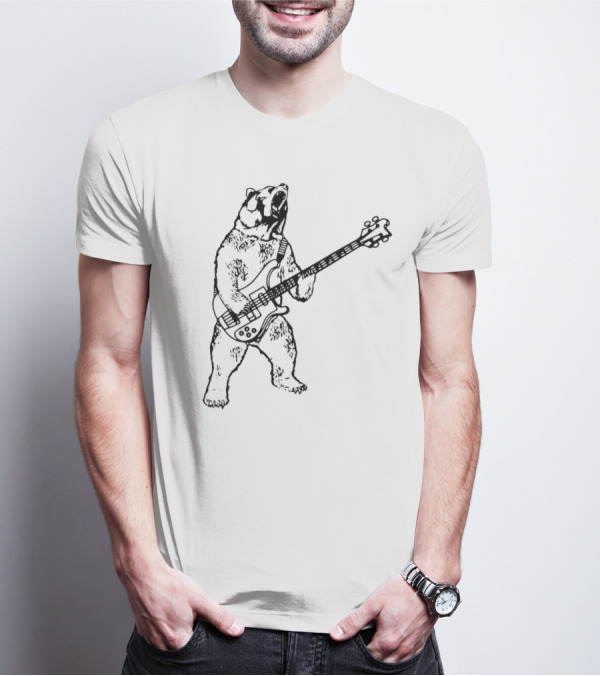 Bear Playing Bass Guitar Rocking Out T-Shirt