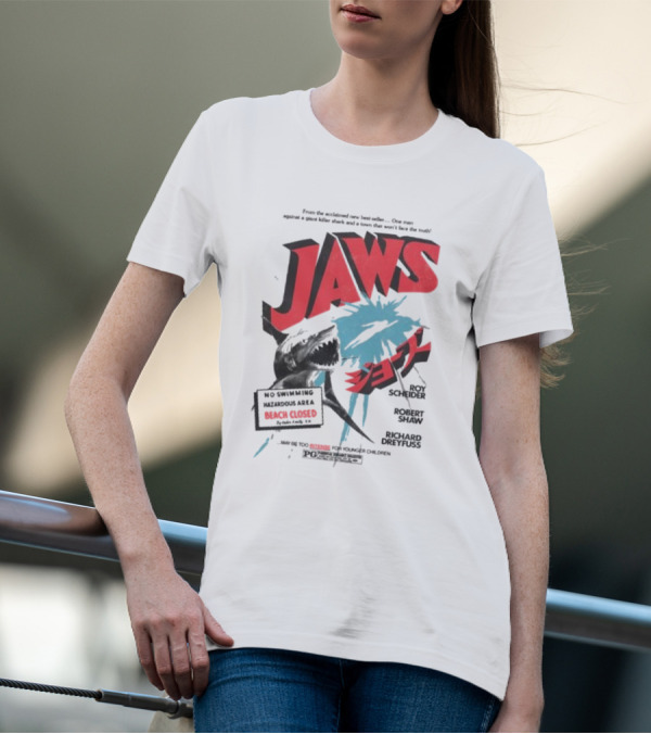 Jaws From The Acclaimed New Best Seller One Man Against A Giant Killer Shark And A Town That Won’t Face The Truth Beach Closed T-Shirt