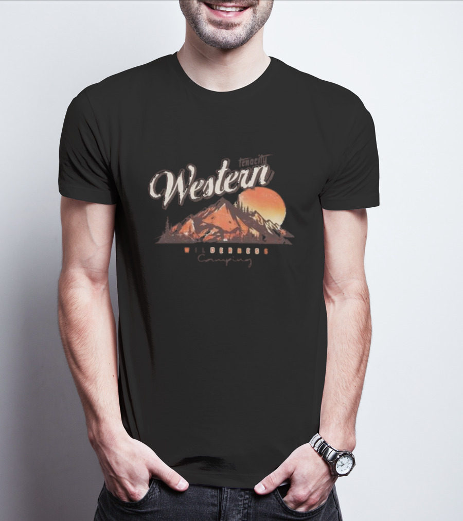 Western Tenacity Wilderness Camping Moonlit Mountains T-Shirt