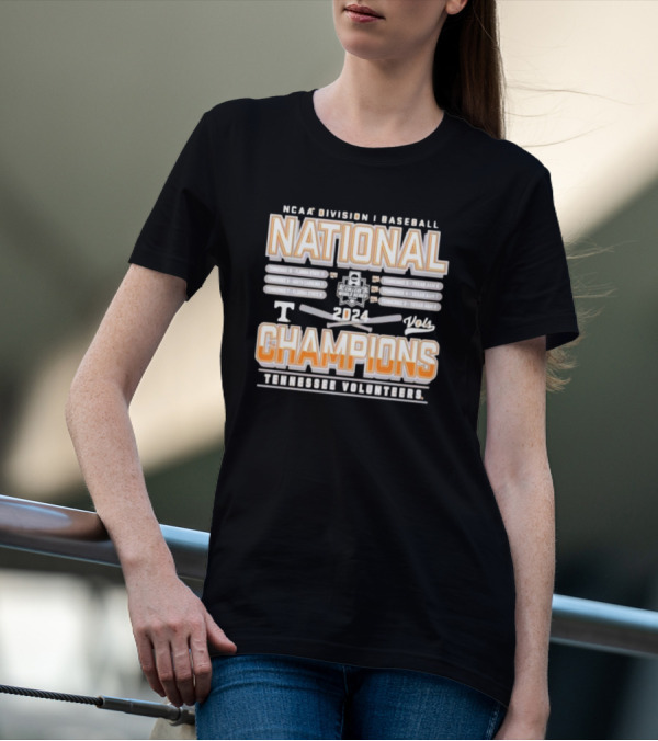 NCAA Division I Baseball National Champions 2024 Tennessee Volunteers College World Series Schedule T-Shirt