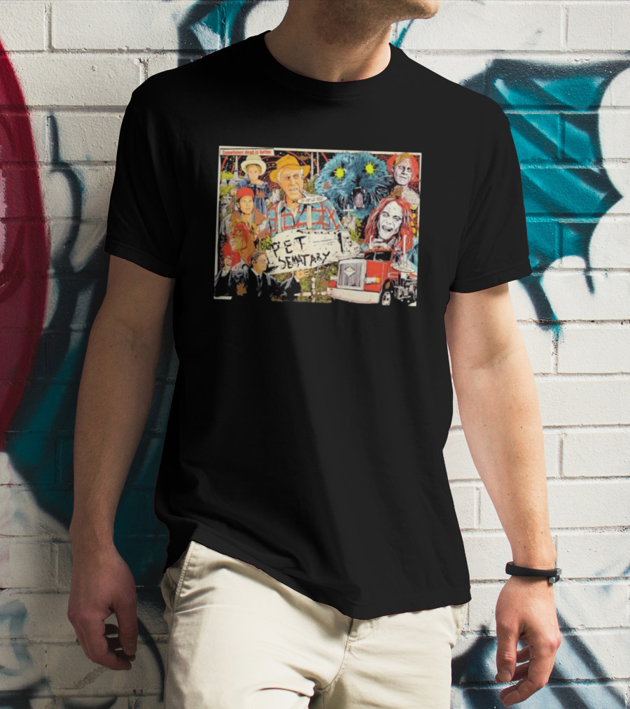 Pet Sematary Sometimes Dead Is Better Horror Characters Collage With Cat And Truck T-Shirt