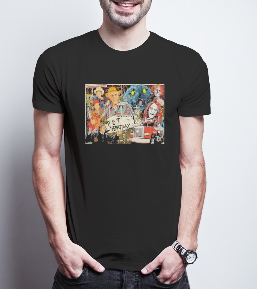 Pet Sematary Sometimes Dead Is Better Horror Characters Collage With Cat And Truck T-Shirt