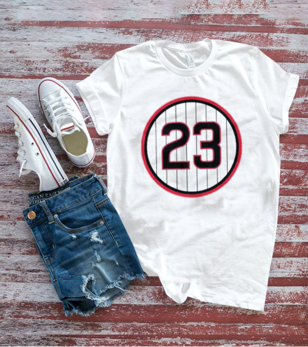 Ryne Sandberg Number 23 Pinstripe Circular Emblem T-Shirt